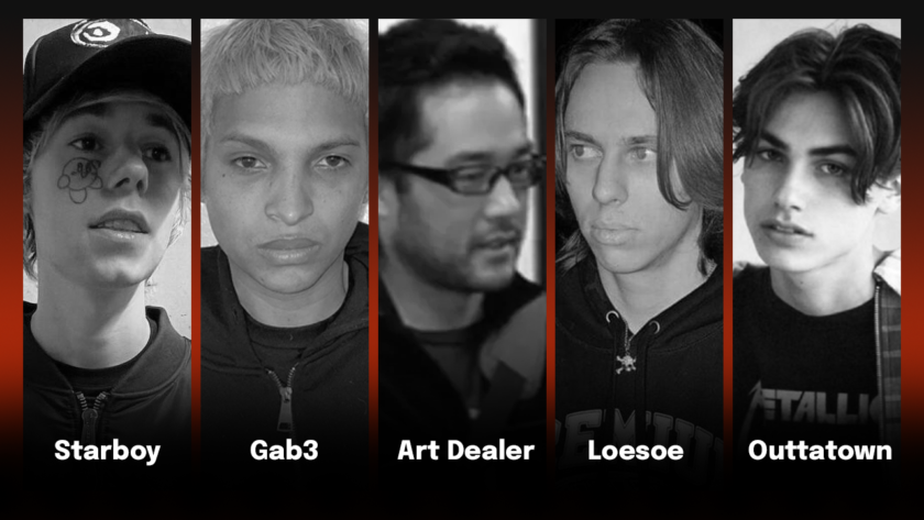 Zdjęcie przedstawia grupę producentów hyperpoop. Od lewej: Starboy, Gabe, Art Dealer, Loesoe, Outtatown